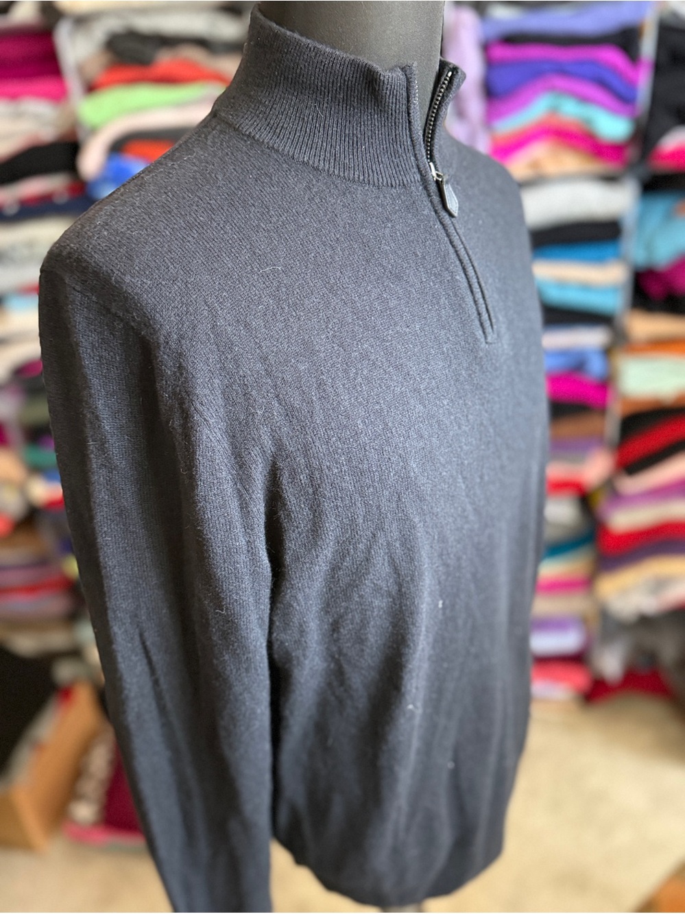 Men's Black Half-Zip Cashmere Sweater